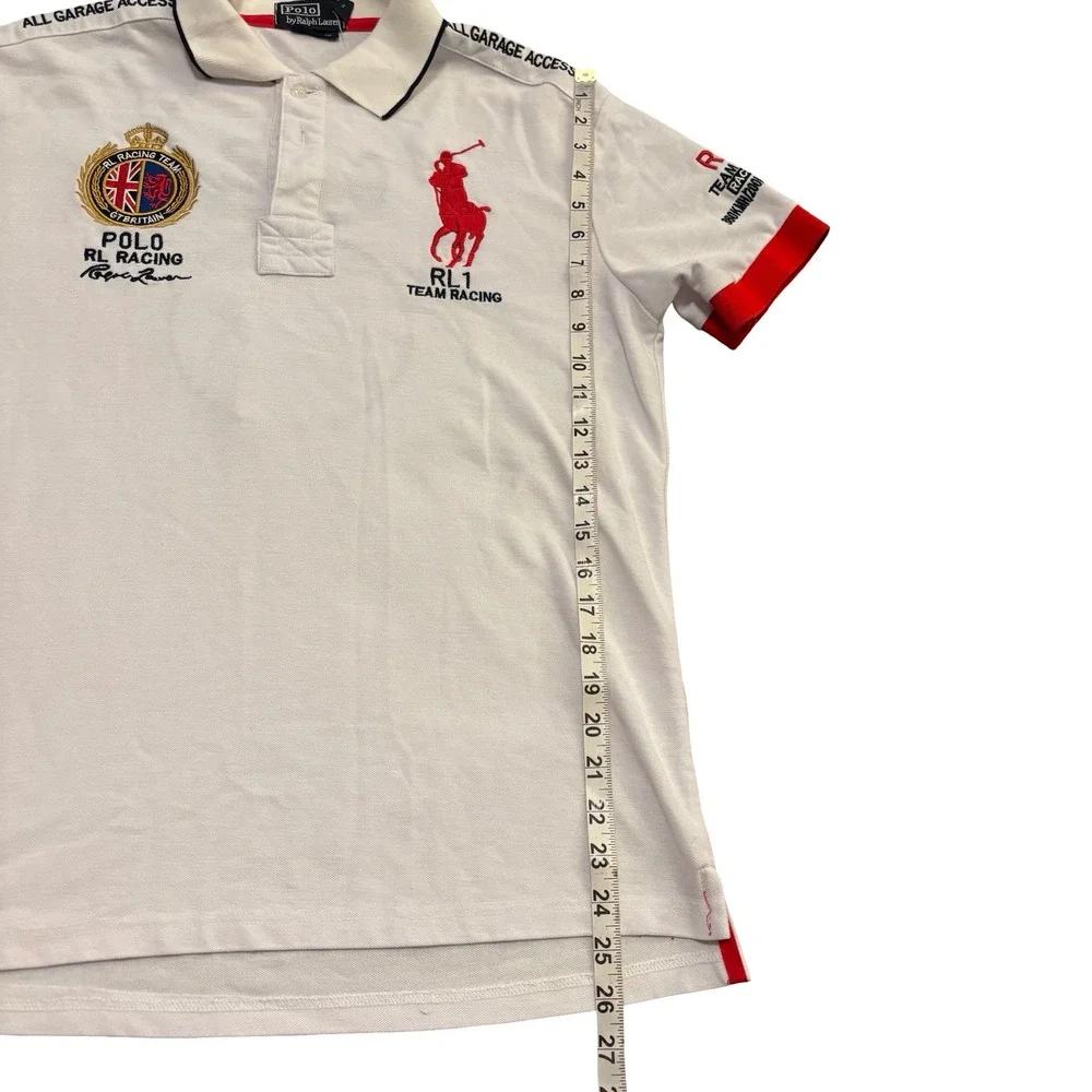 Polo Ralph Lauren Mens RL Racing Team Big Pony Polo Shirt White Red Large GBR 6